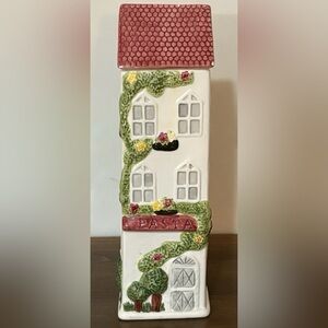 Pasta House Shaped Spaghetti Canister & Lid Decorative Ceramic Building VTG Gift